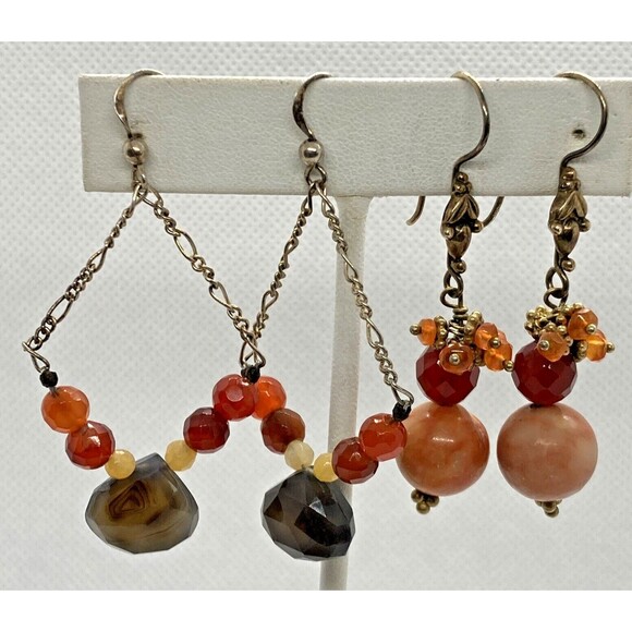 Vintage Lot‎ of 2 Pairs Dangle Drop Stone Earrings Sterling 925 Silver 16.4g - Picture 1 of 8